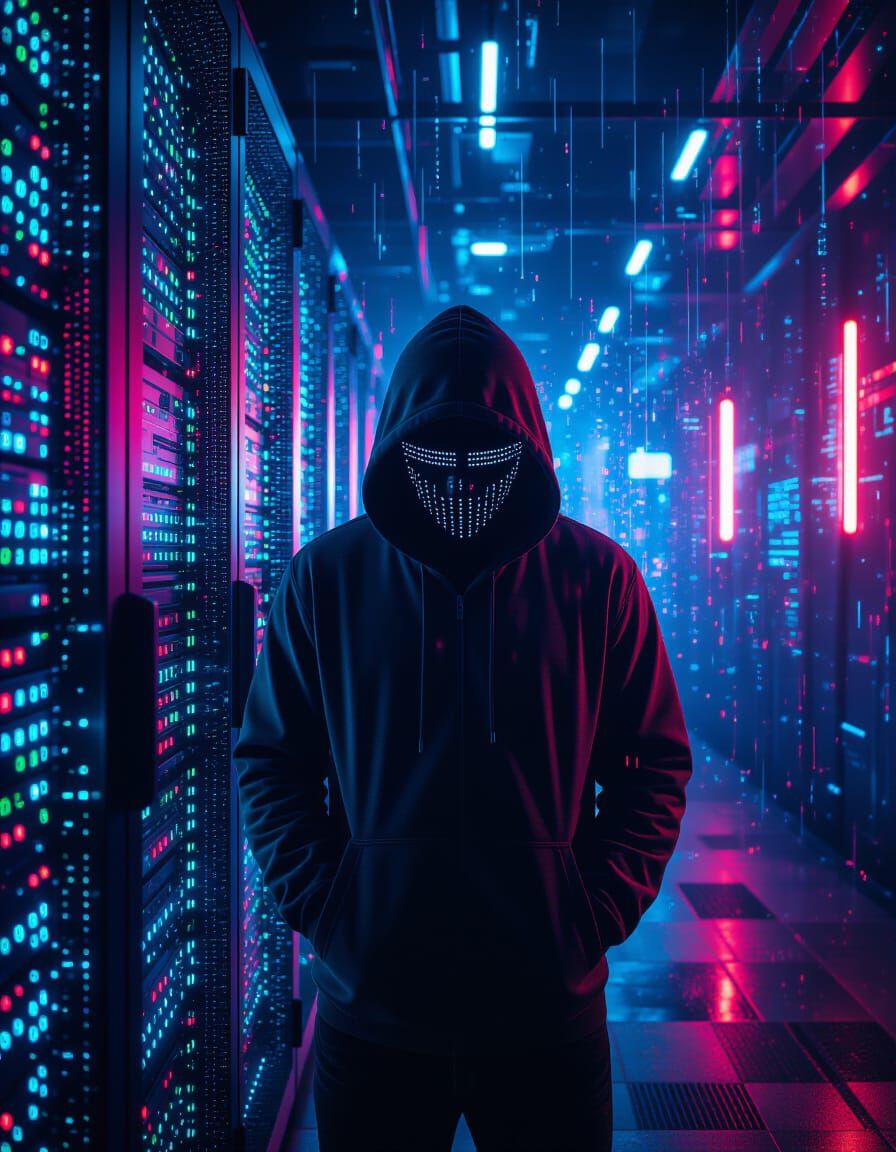 Cyberpunk Hacker in Neon Data Streams