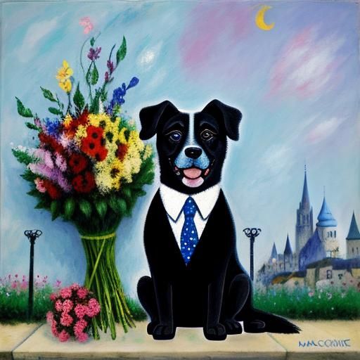 Dog with Flowers: Street Art Impression