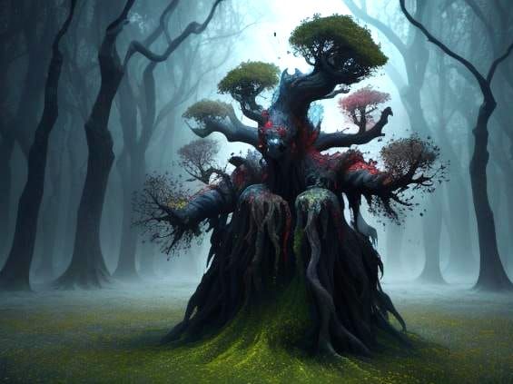 Abstract Forest Scene with Dark Autumnal Hues