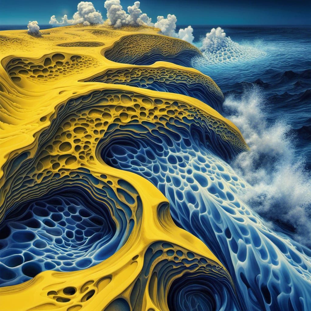Surreal Blue Waves Fractal Landscape