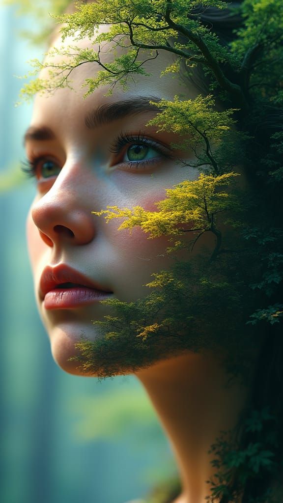 Double Exposure Portrait Blending Face and Forest