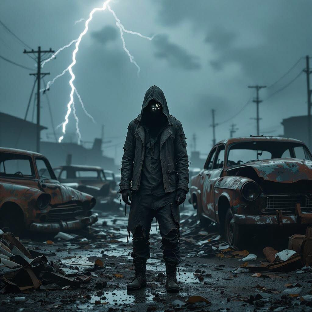 Dystopian Junkyard Scene in Photorealistic Style