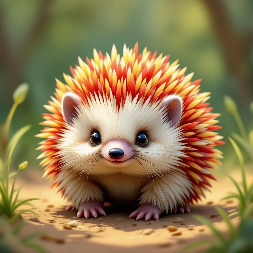 Charming Echidna with Colorful Quills, Storybook Style