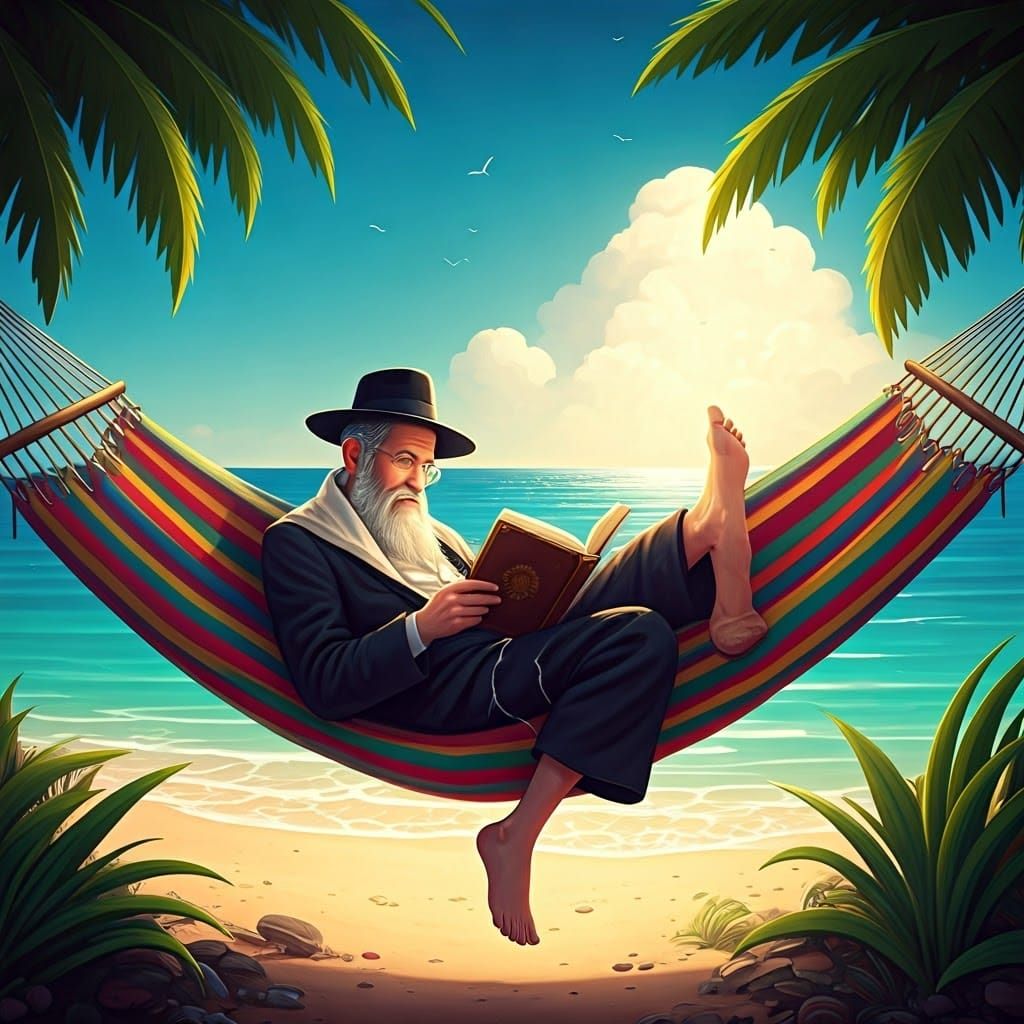 Orthodox Man on Beach Hammock in Cartoon Style