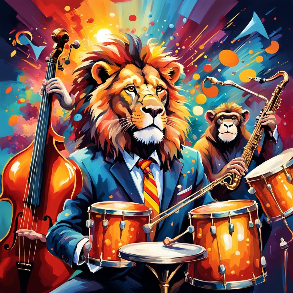 Animal Jazz Band in Vibrant Splash Art Style