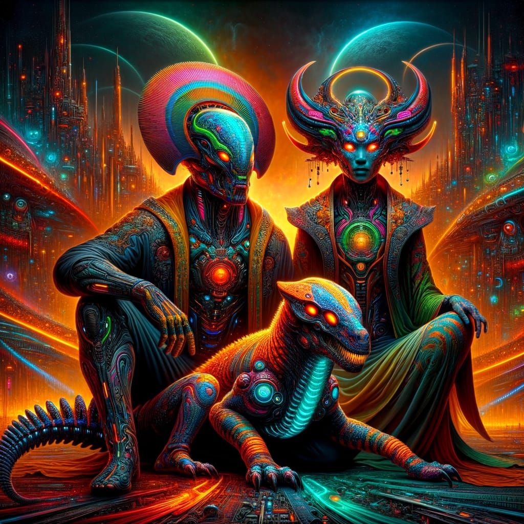 Cyberpunk Humanoids in Futuristic Metropolis