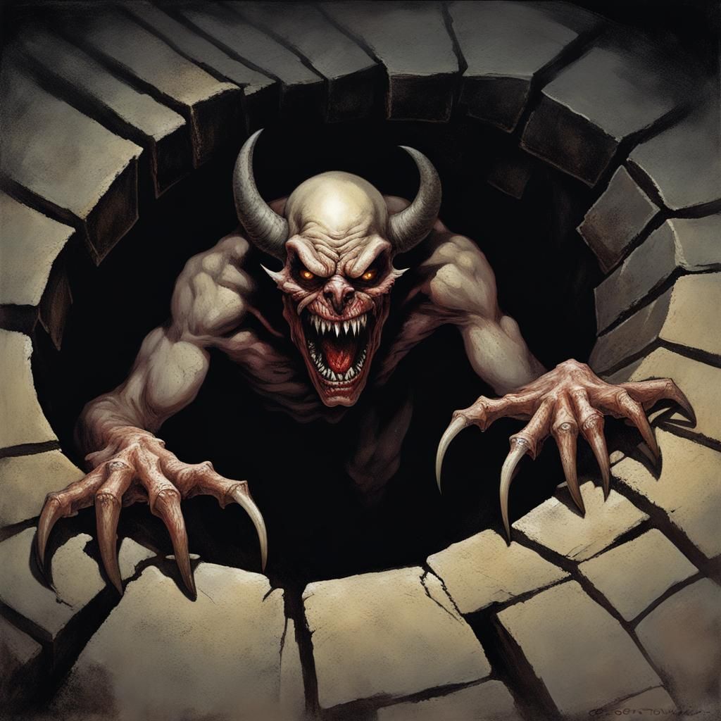 Creepy Demon Emerges from Dark Hole