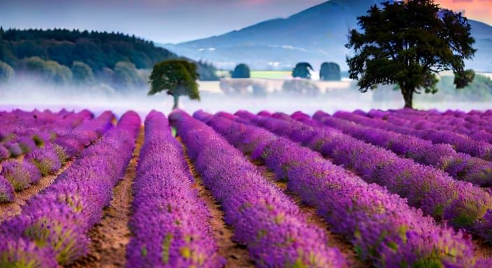 Lavender Harvest in a Vivid Purple Countryside Field