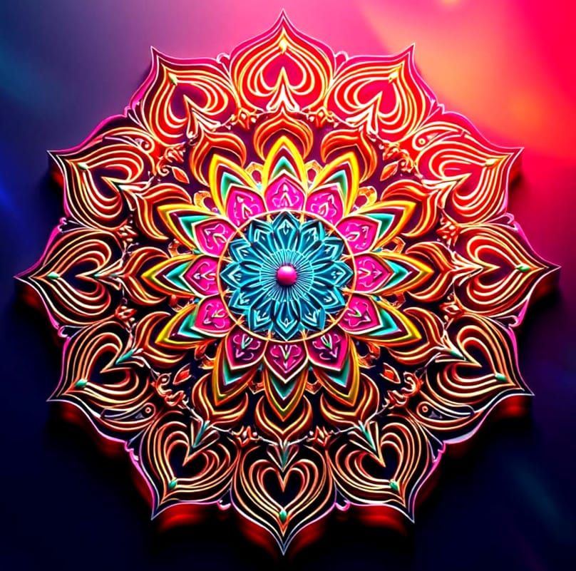 Ethereal Rangoli Patterns in Vibrant, Glowing Geometric Abst...
