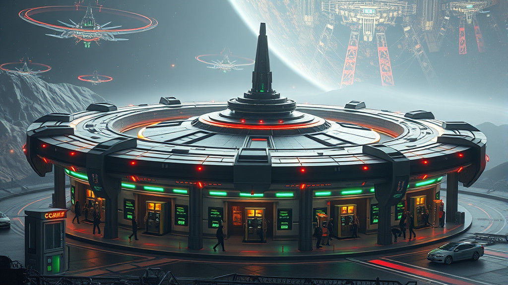 Intergalactic Alien Space Station with Gas Station