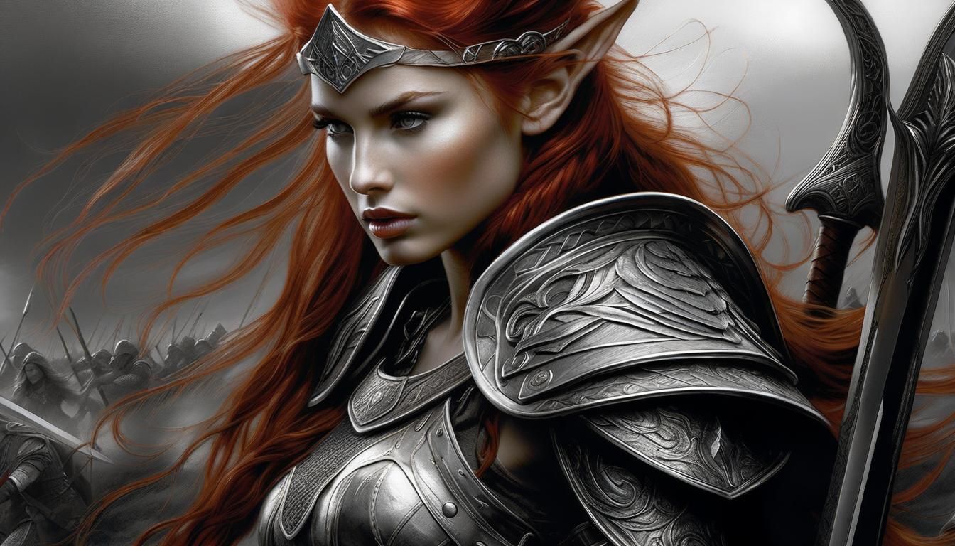 Elven Warrior Charcoal Portrait by Jose Royo