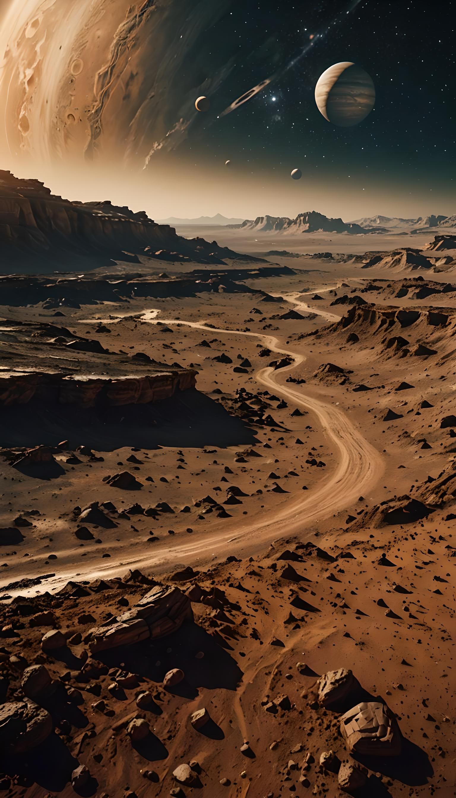 Jupiter View of Martian Landscape in Film Style