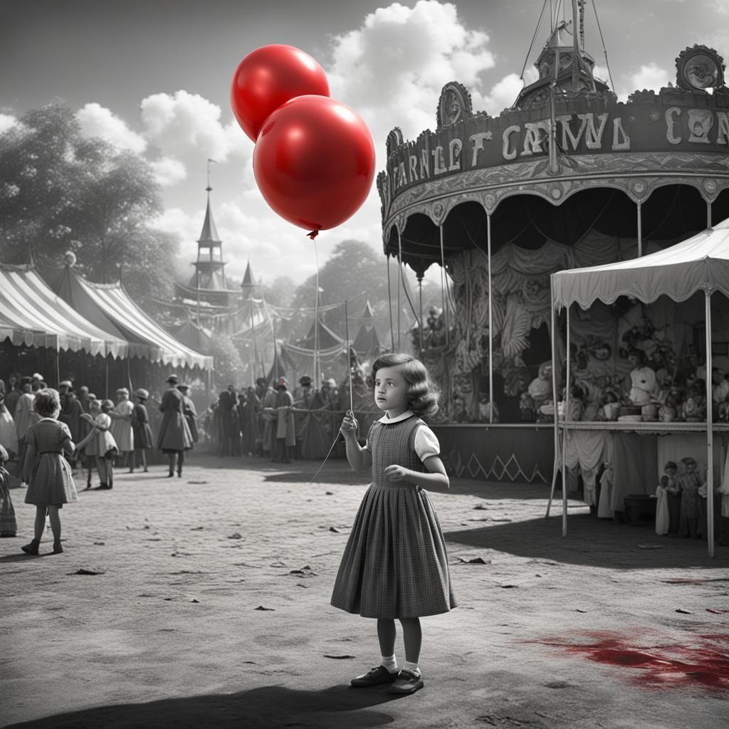 Girl with Red Balloon: 1950s Carnival Photo