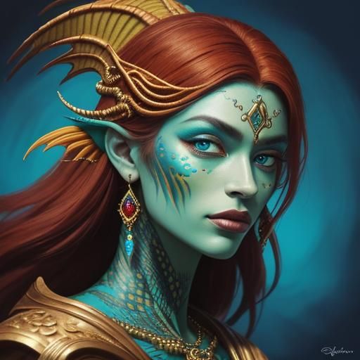 Dragon Woman Portrait in Abstract Expressionism