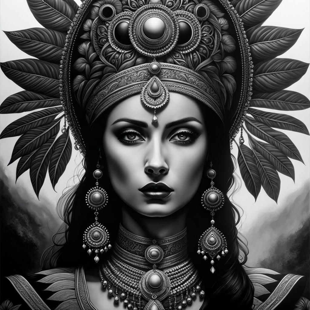 Mystical Fox: Intricate Black and White Line Art