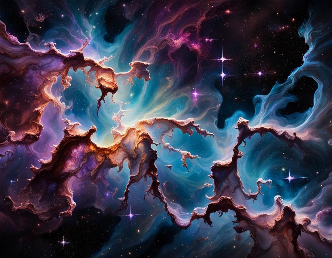 Carina Nebula in Abstract Expressionist Splatter Art