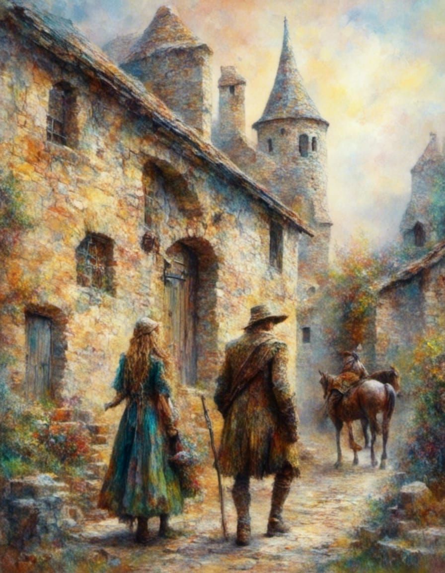 Elven Couple in Oil Painting Style