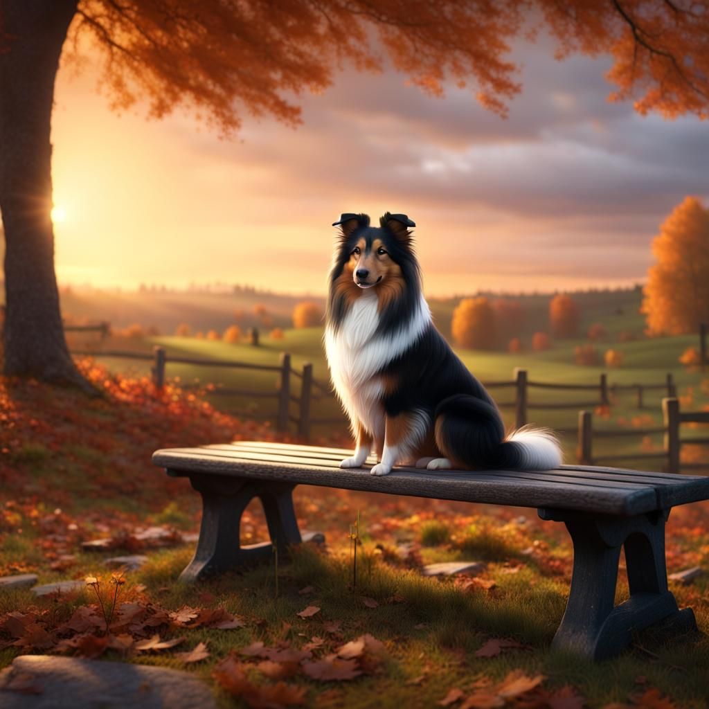 Shetland Sheepdog in Autumn Countryside: Matte Painting