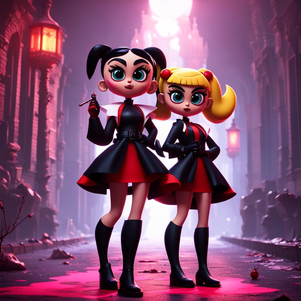 Powerpuff Girls as Vampires: Detailed Matte Painting