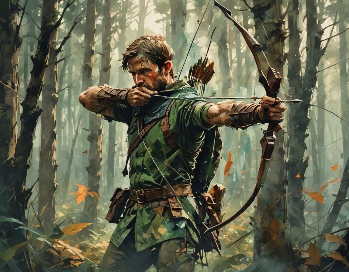 Art Robin Hood, longbow, Distant Target 🎯. Forest, neutral ...