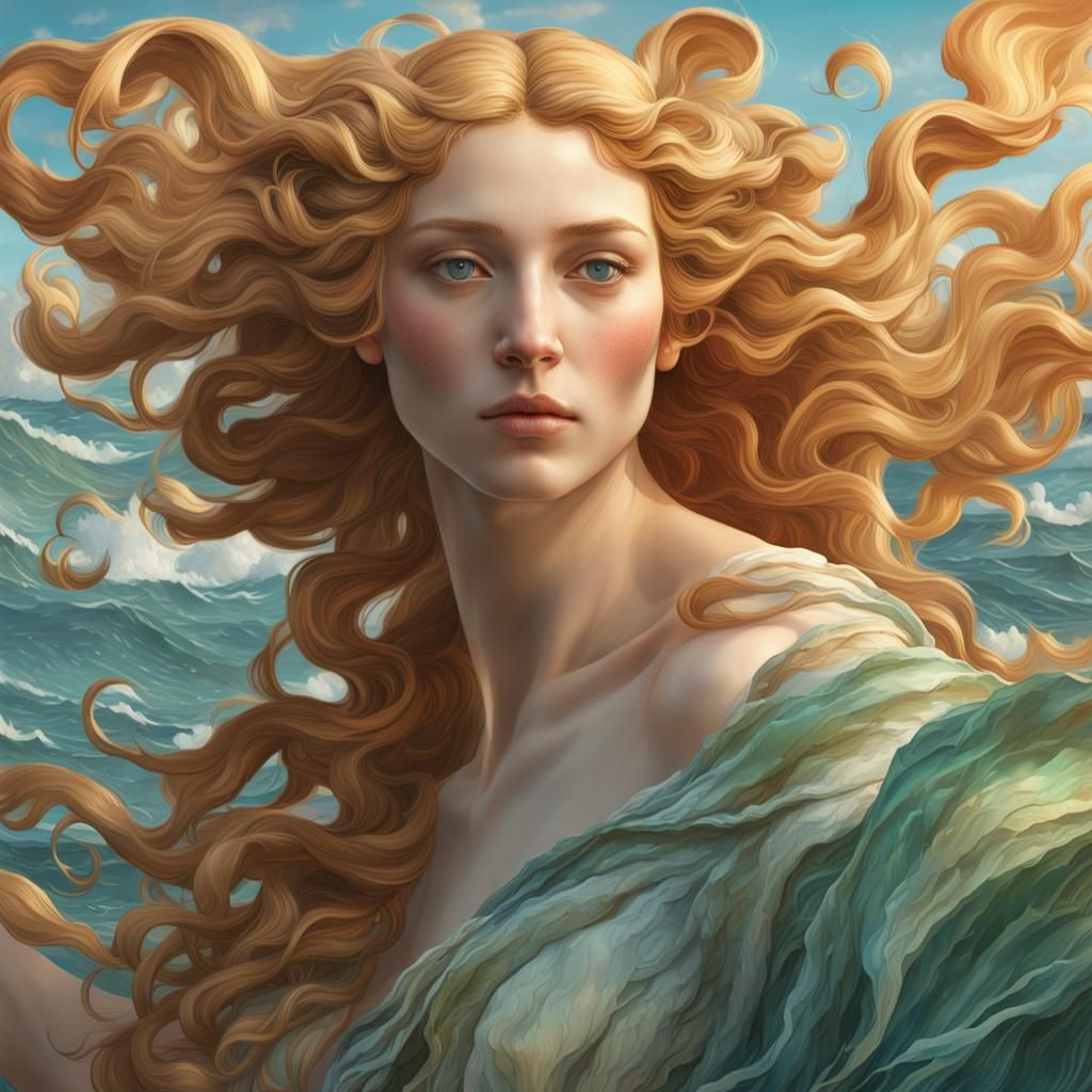 ull body of the surreal beautiful birth of venus by Sandro Botticelli head and shoulders portrait, 8k resolution concept...