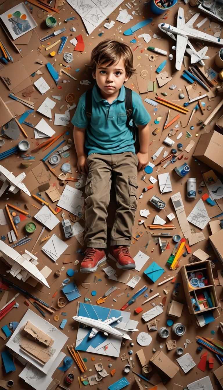 Child's Creative Dream: Building a Cardboard Airplane