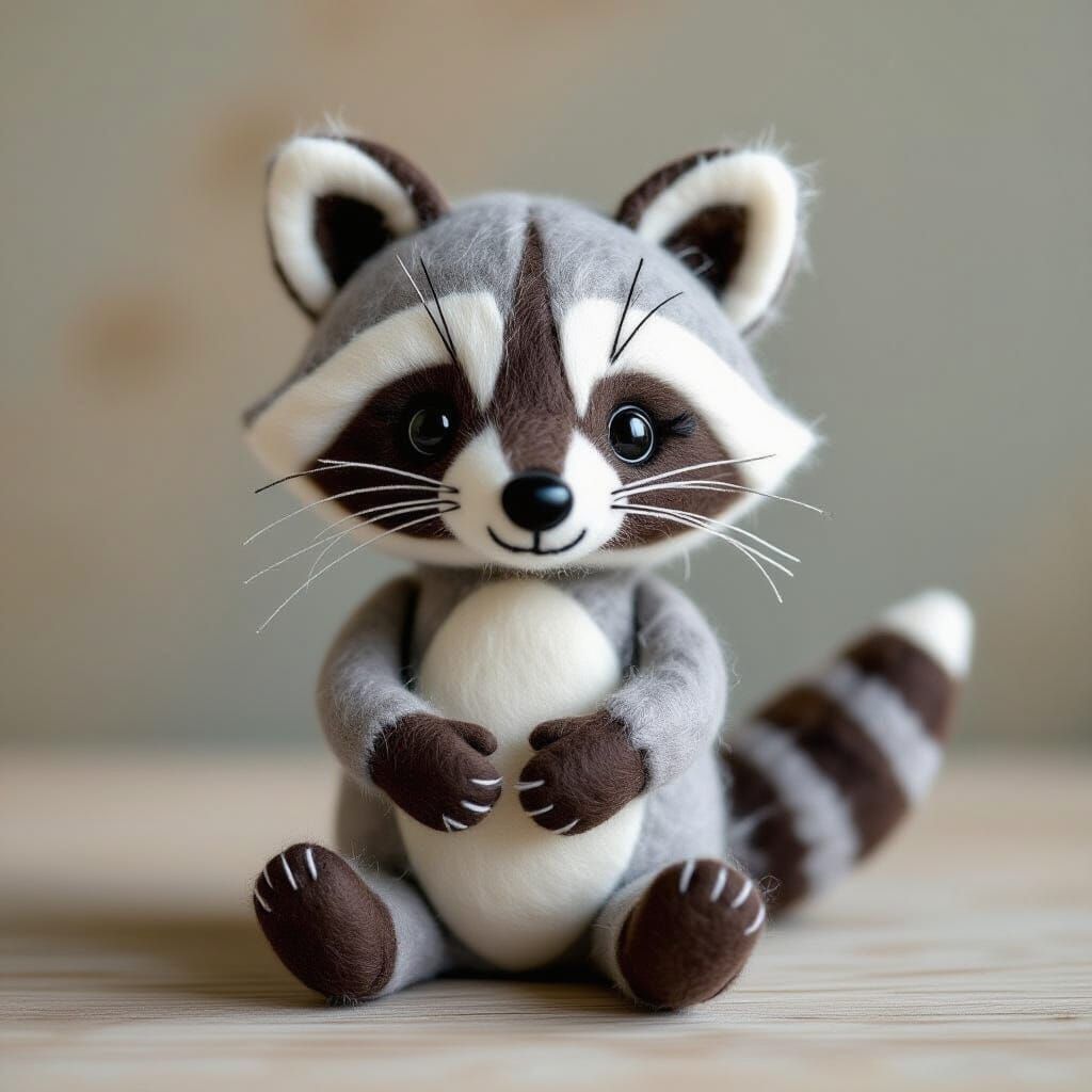 Felt Raccoon Inspired by Classic Children's Illustration