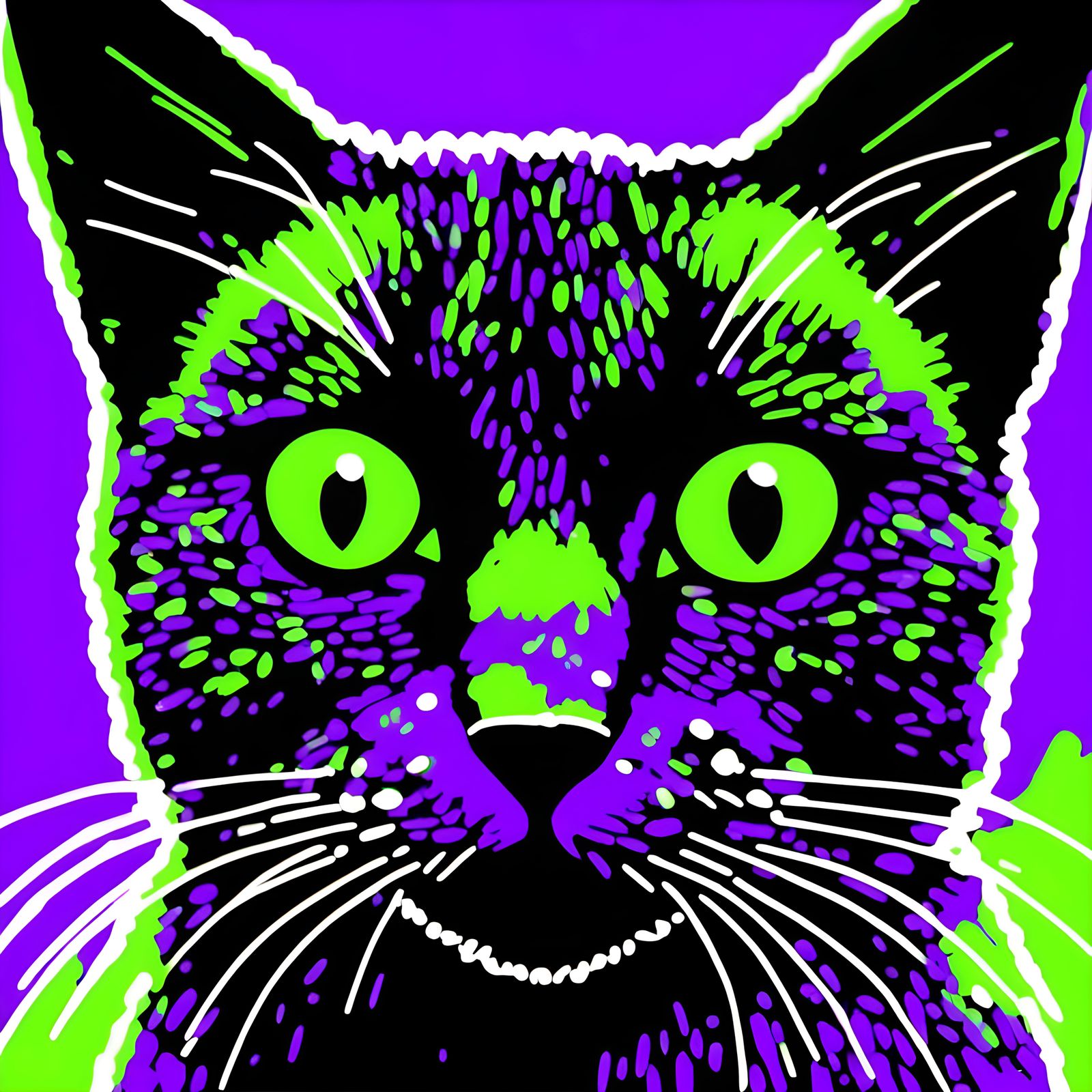 Neon Green and Purple Cat Portrait