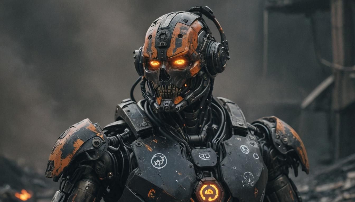 Battle-Damaged Cyborg in Post-Apocalyptic Setting