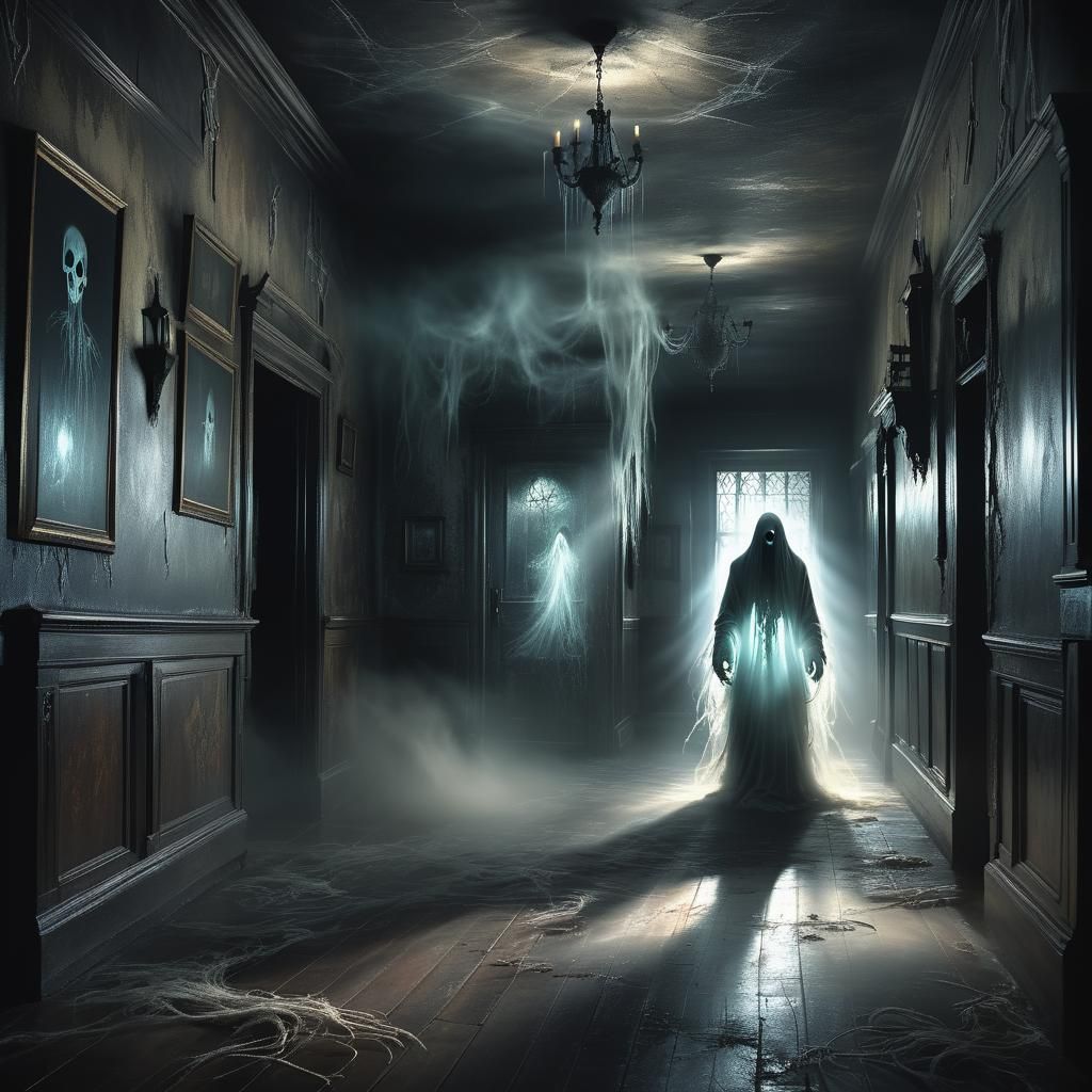 Eerie Spectral Ghost in Haunted House Digital Art