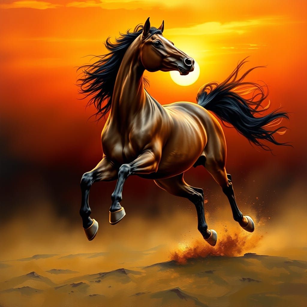 Wild Horse in Golden Hour Sunset, Inspired by Degas, Munning...