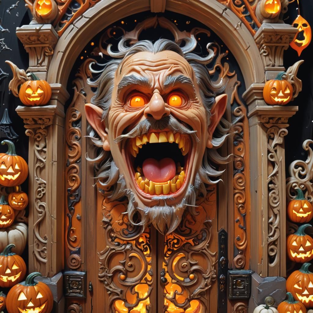 Leeroy Jenkins Shouts at Halloween Door in Surrealism