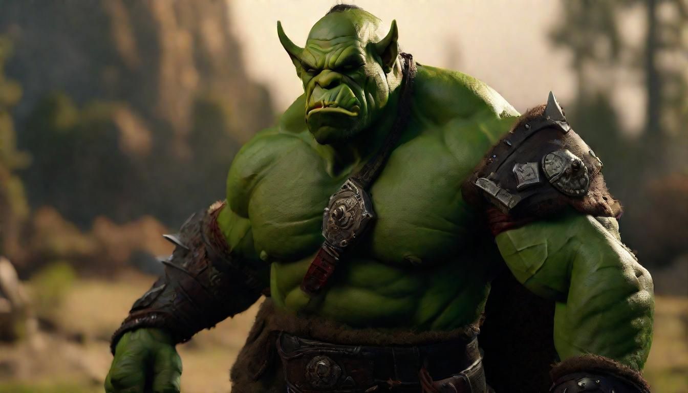 Green Orc Warrior Portrait in Hyperrealism Style