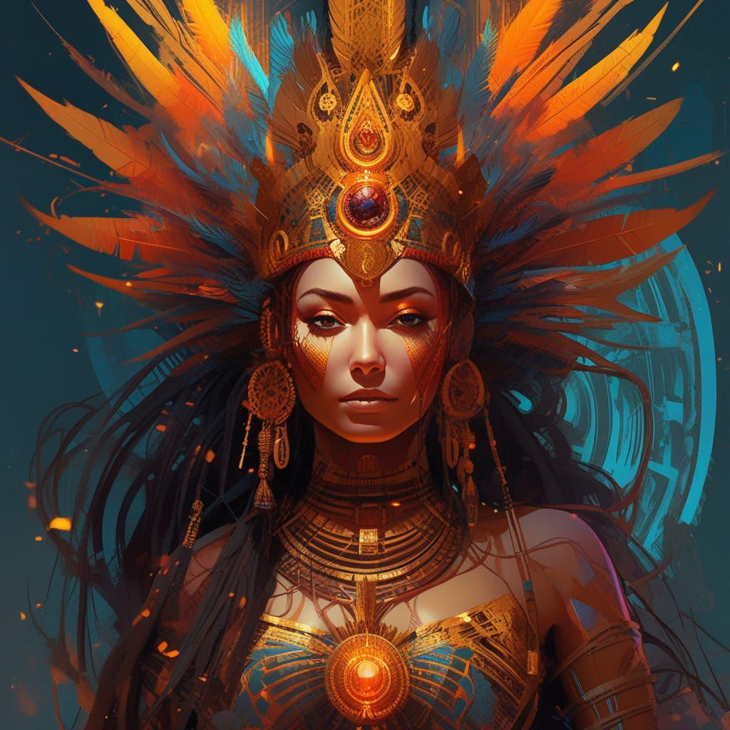 Cybernetic Atlantean Aztec Queen of Fire