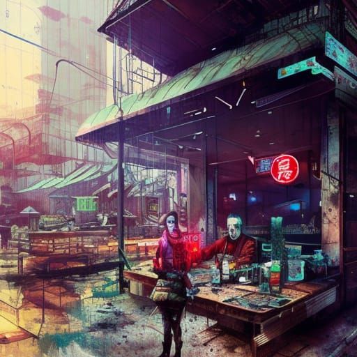 Post-Apocalyptic Fast Food Oasis in Steampunk Style