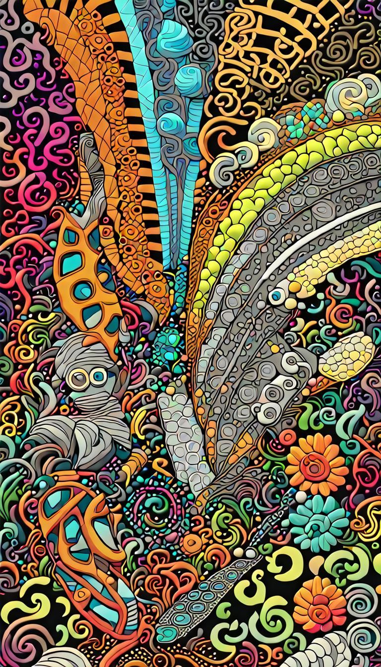 Psychedelic Zentangle Mindscape in Neon 3D