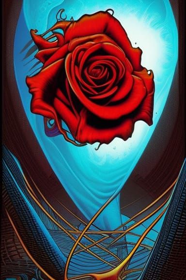 Flaming Rose in Comic Book Style