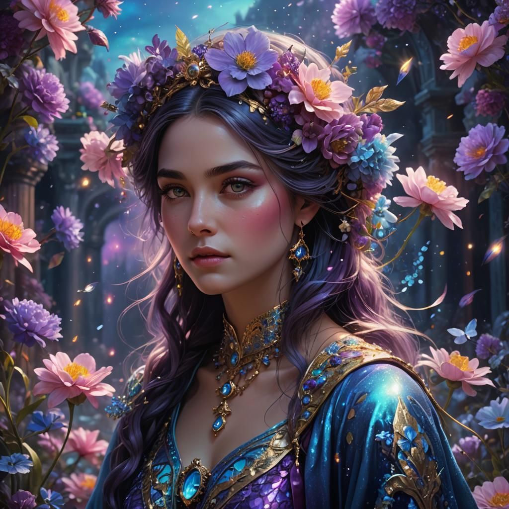 Luminescent Lady with Serene Face in Digital Painting