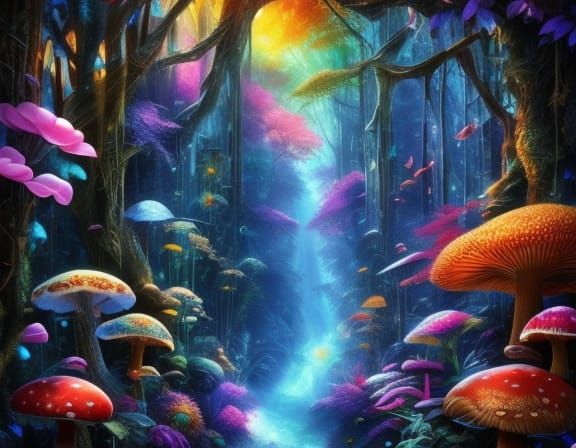 Hyperrealistic Tropical Fantasy Scene in Romantic Watercolor...