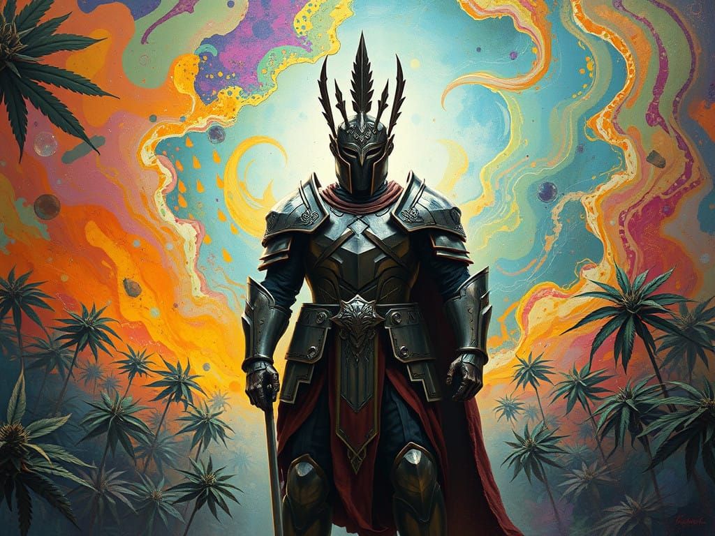 Heroic Warrior in Vibrant, Dreamlike Realm