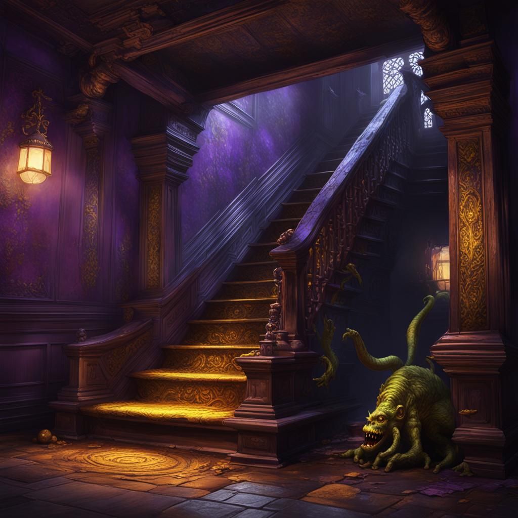 Monster Under Stairs in Dark Fantasy Style
