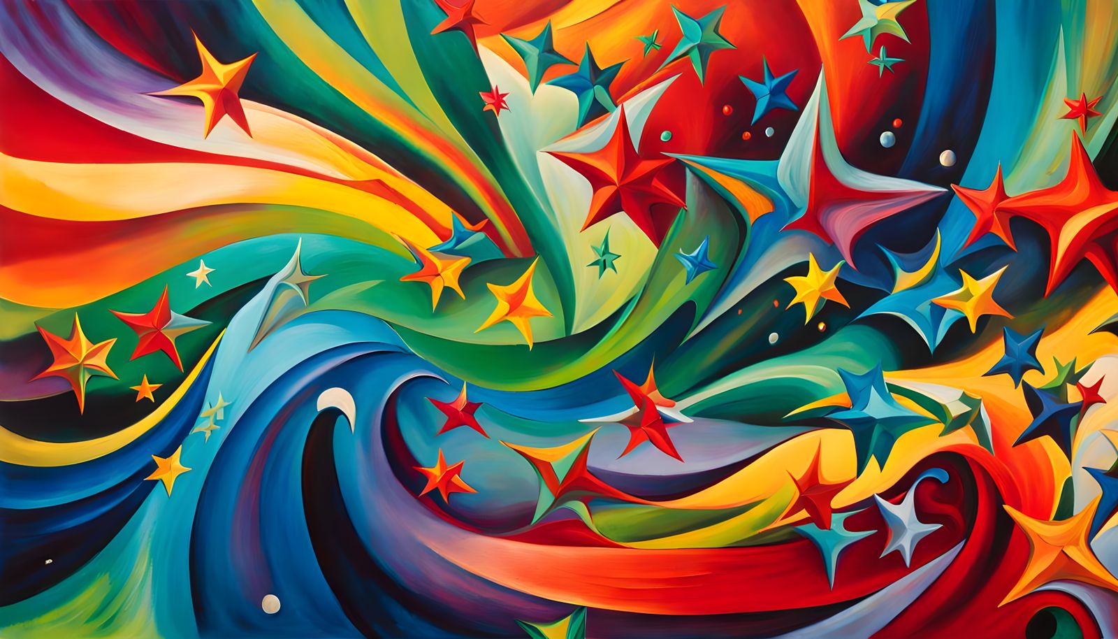 Iridescent Stars in Abstract Expressionist Swirling Energy