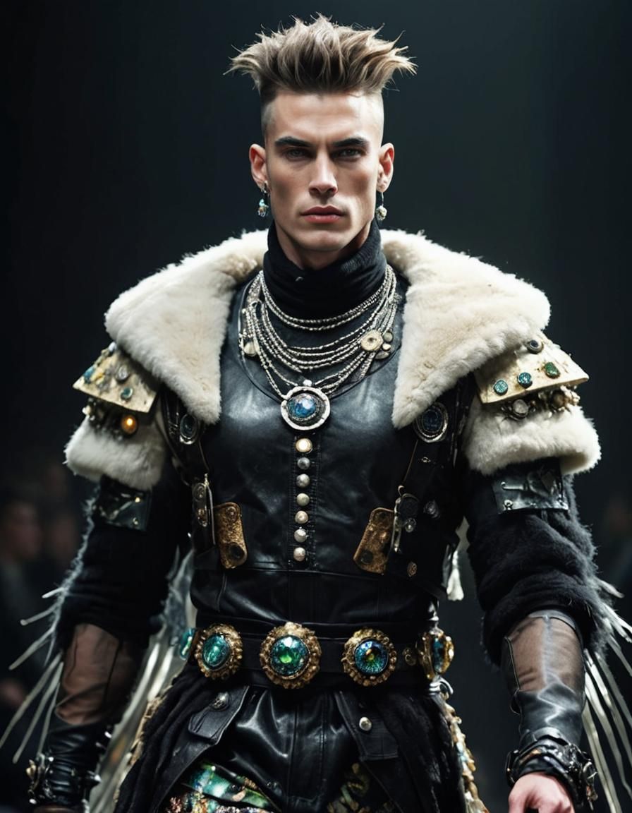 Biopunk Fashion Model on Catwalk in Extravagant Outfit