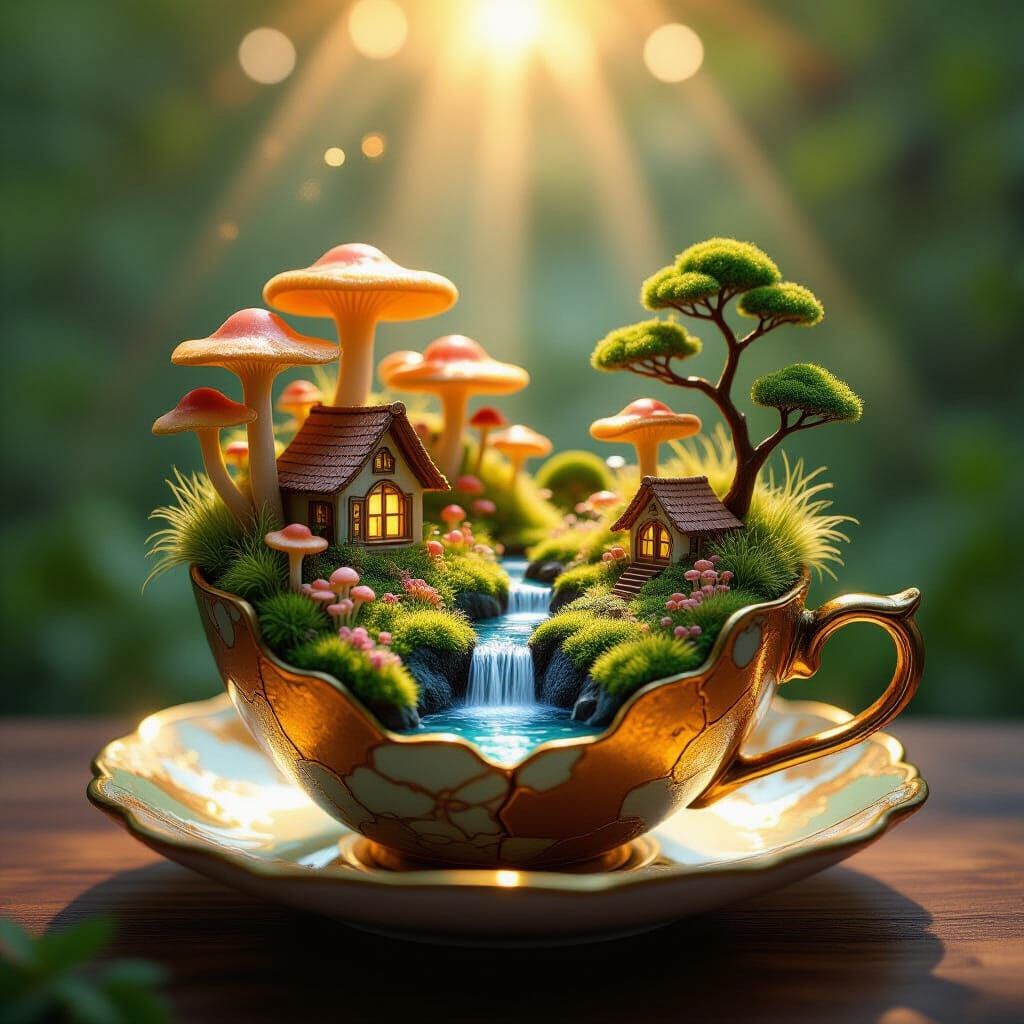 Microbe Village in Kintsugi Saucer