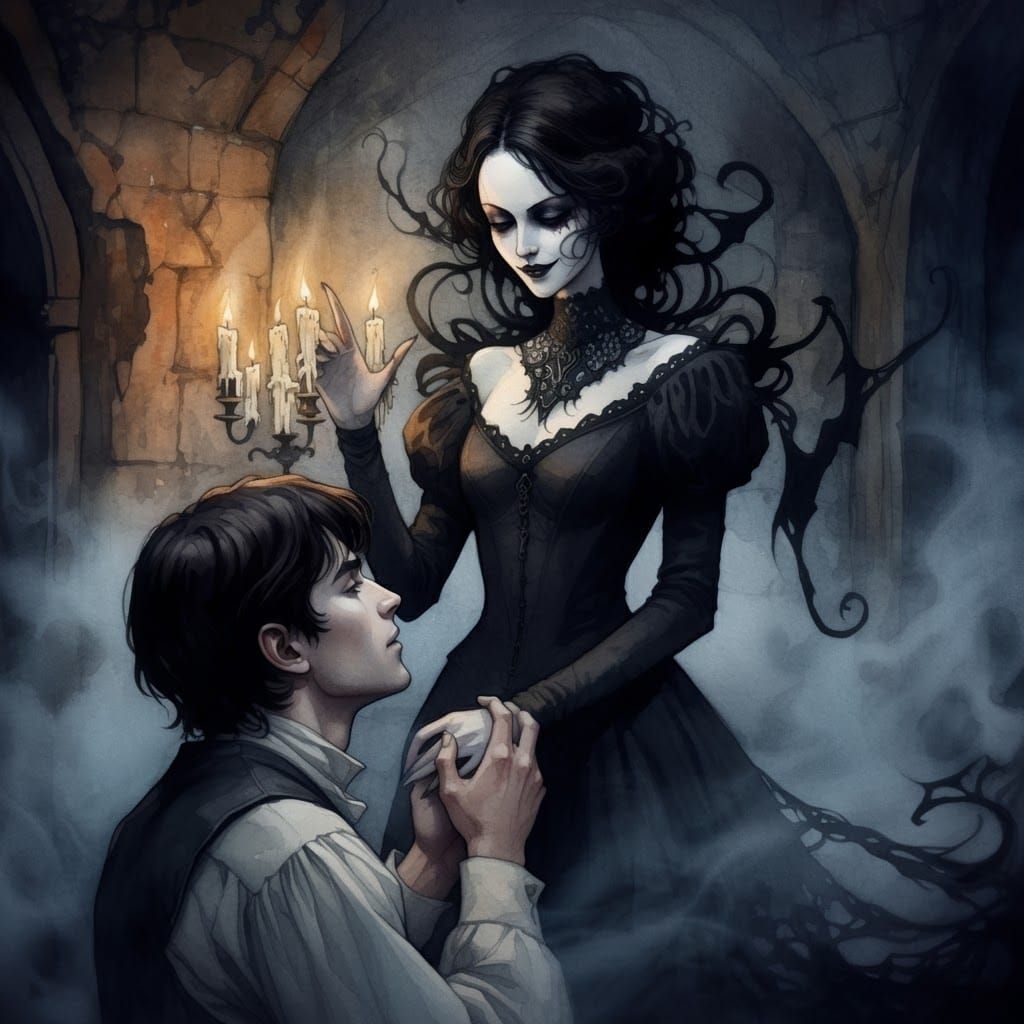 Enigmatic Encounter in a Decaying World, Watercolor