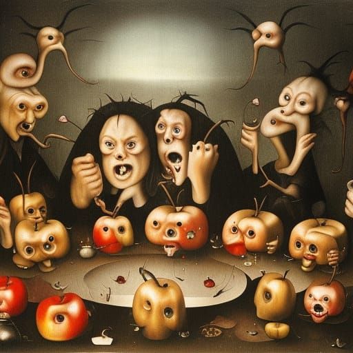 Demonic Apple Bobbing: A Grotesque Halloween Scene