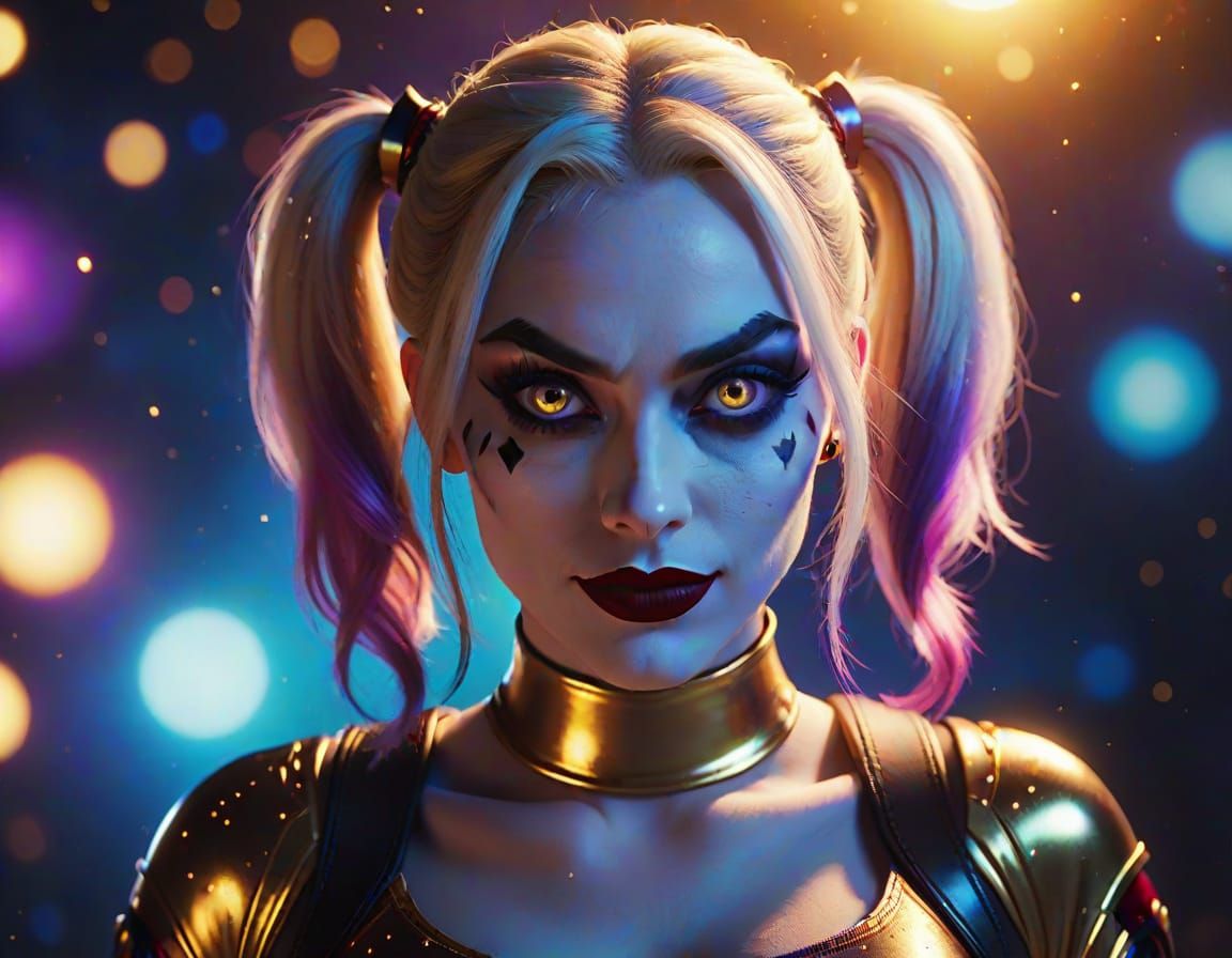 Harley Quinn Radiates a Golden Glow in Space