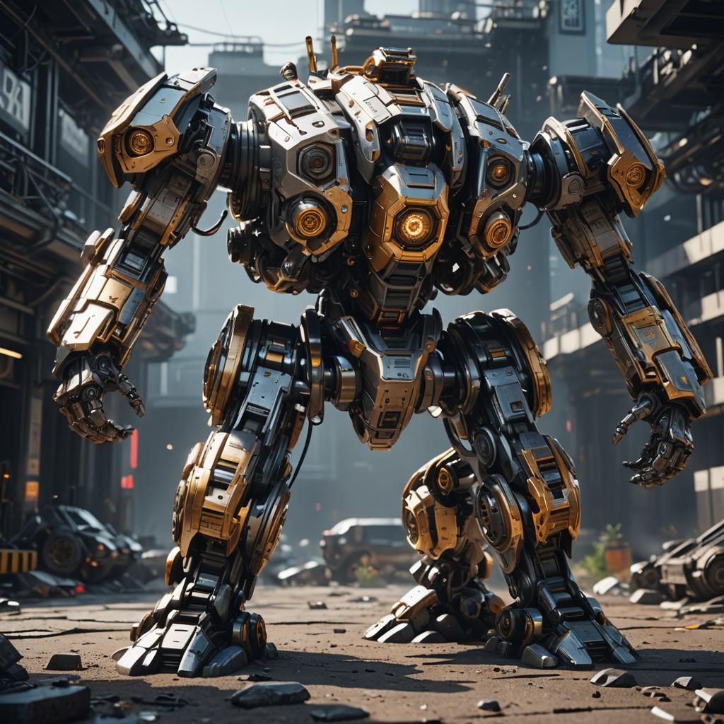 Detailed Sci-Fi Mech in Polished Metal