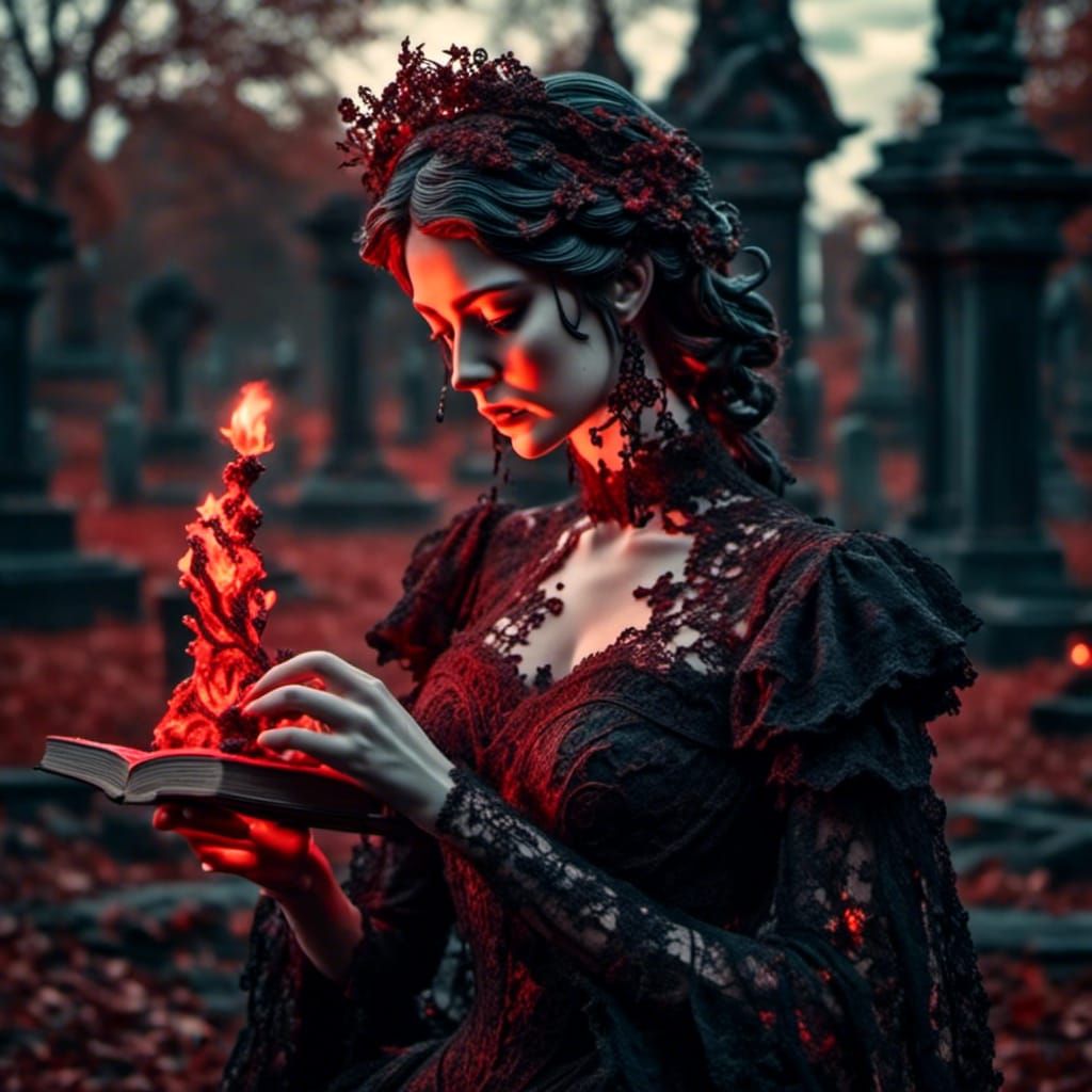 Gothic Goddess Statue in Victorian Cemetery
