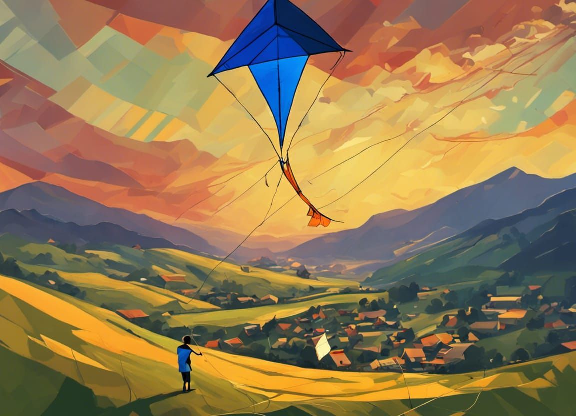 Kite Flying in Valley: Expressionist Matte Painting